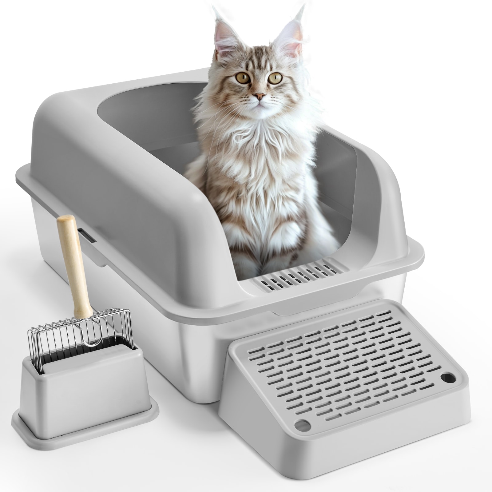 6 In Deep Cat Litter Box Odor-Free Litter Box With Filtering Foot Board_voghion.com